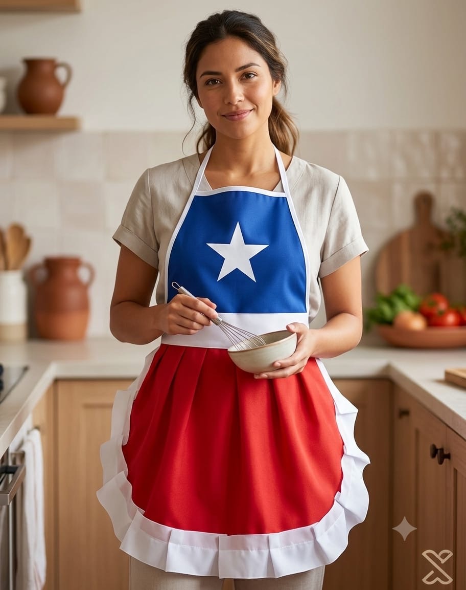 Delantal de Cocina Chileno con Bandera de Chile | Delantal Dieciochero para Fiestas Patrias