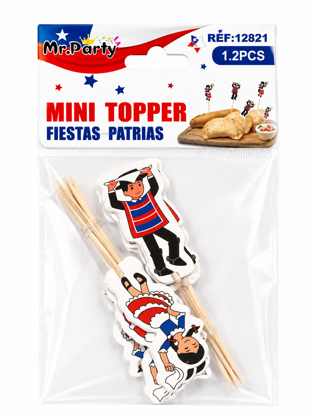 Mondadientes- Mini Toppers Fiestas Patrias Chilenas – Pack de 12 Unidades 🇨🇱