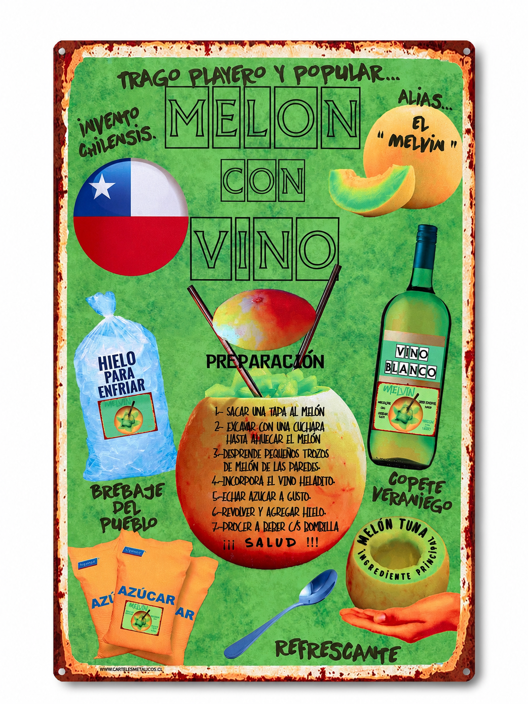 Cartel de metal chileno - Quincho, bar decoracion - 20x30cm