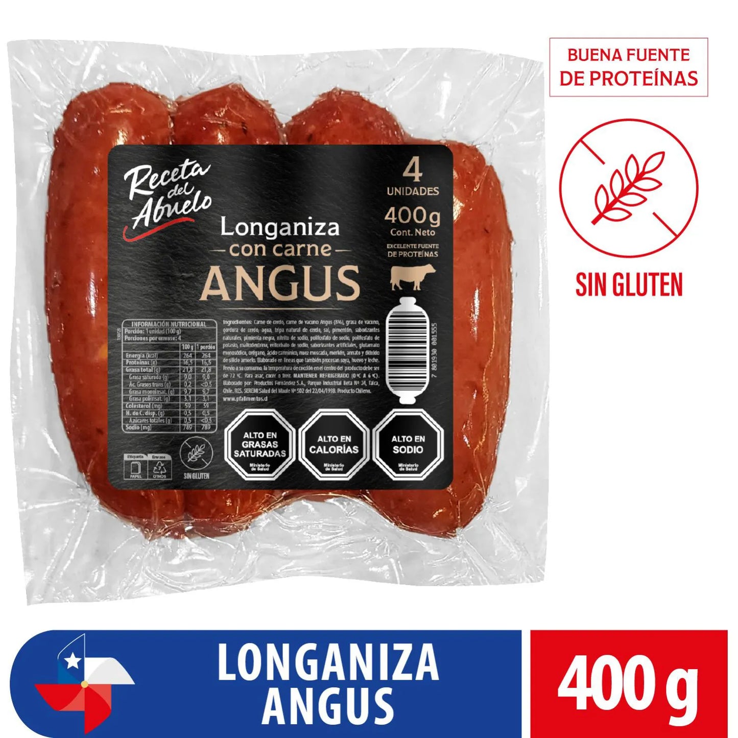 Longaniza Angus receta del abuelo 400gr - Chilena Cossas