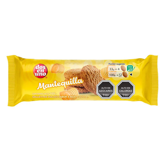 Galleta de mantequilla, marca dos en uno 105g