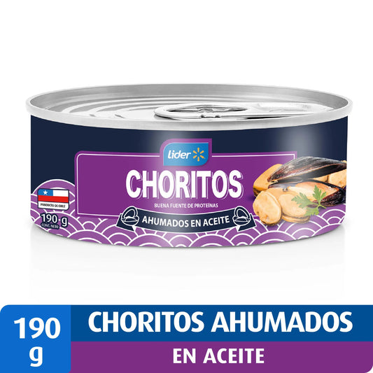 Choritos ahumados en aceite marca líder
