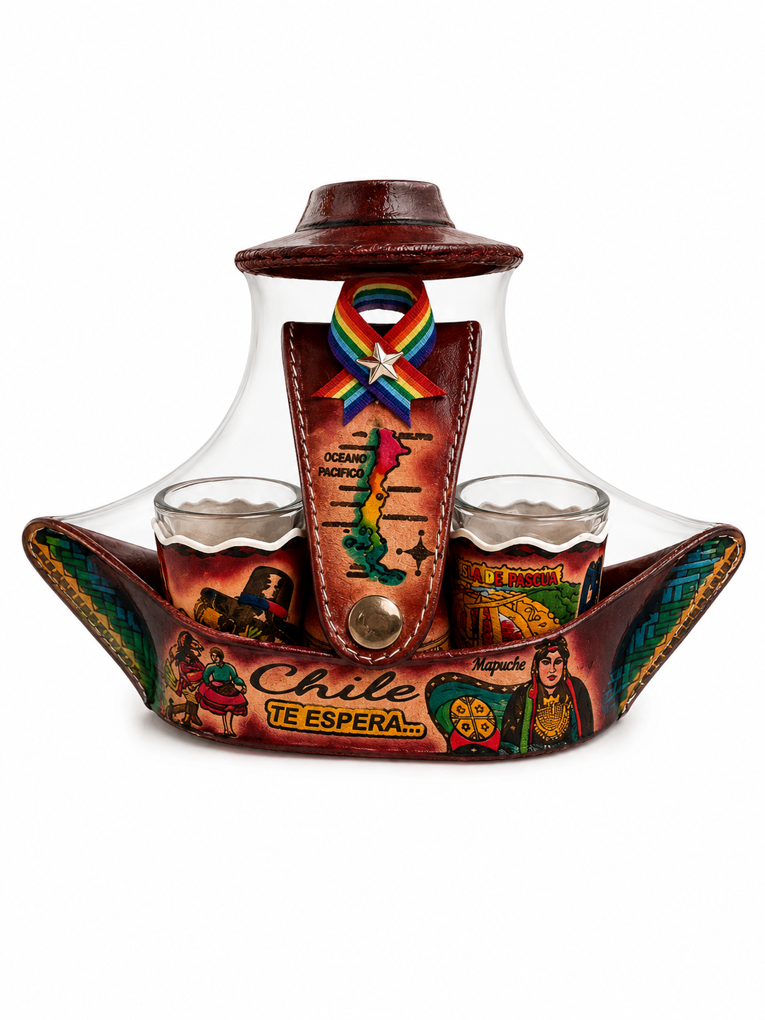 Set de Copitas Souvenir Chile con Diseño Tradicional y Mapuche