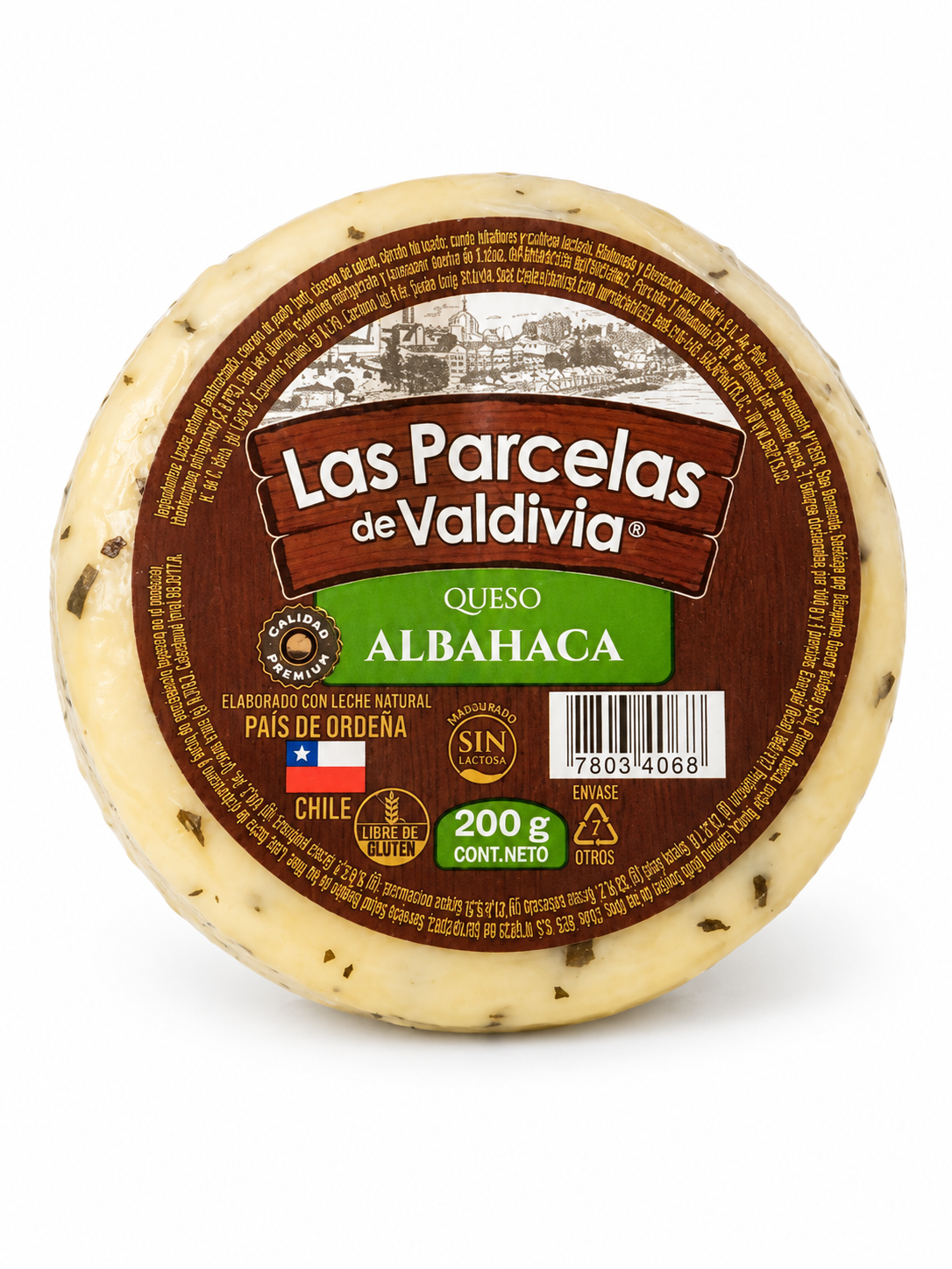 Queso con Albahaca Las Parcelas de Valdivia 200 g – Sin Lactosa y Libre de Gluten