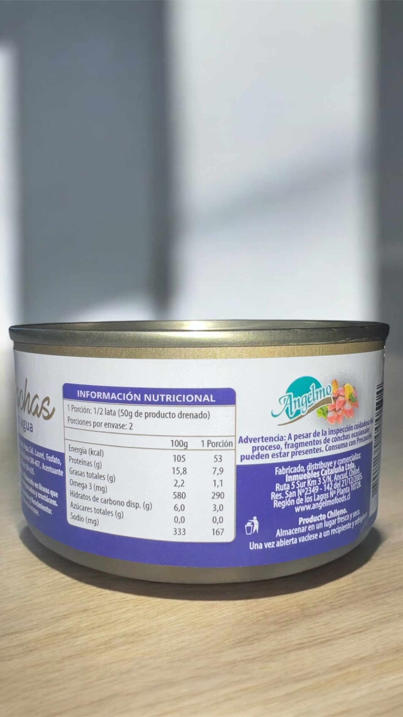 Machas Angelmo chilenas en agua, frasco listo para cocinar.