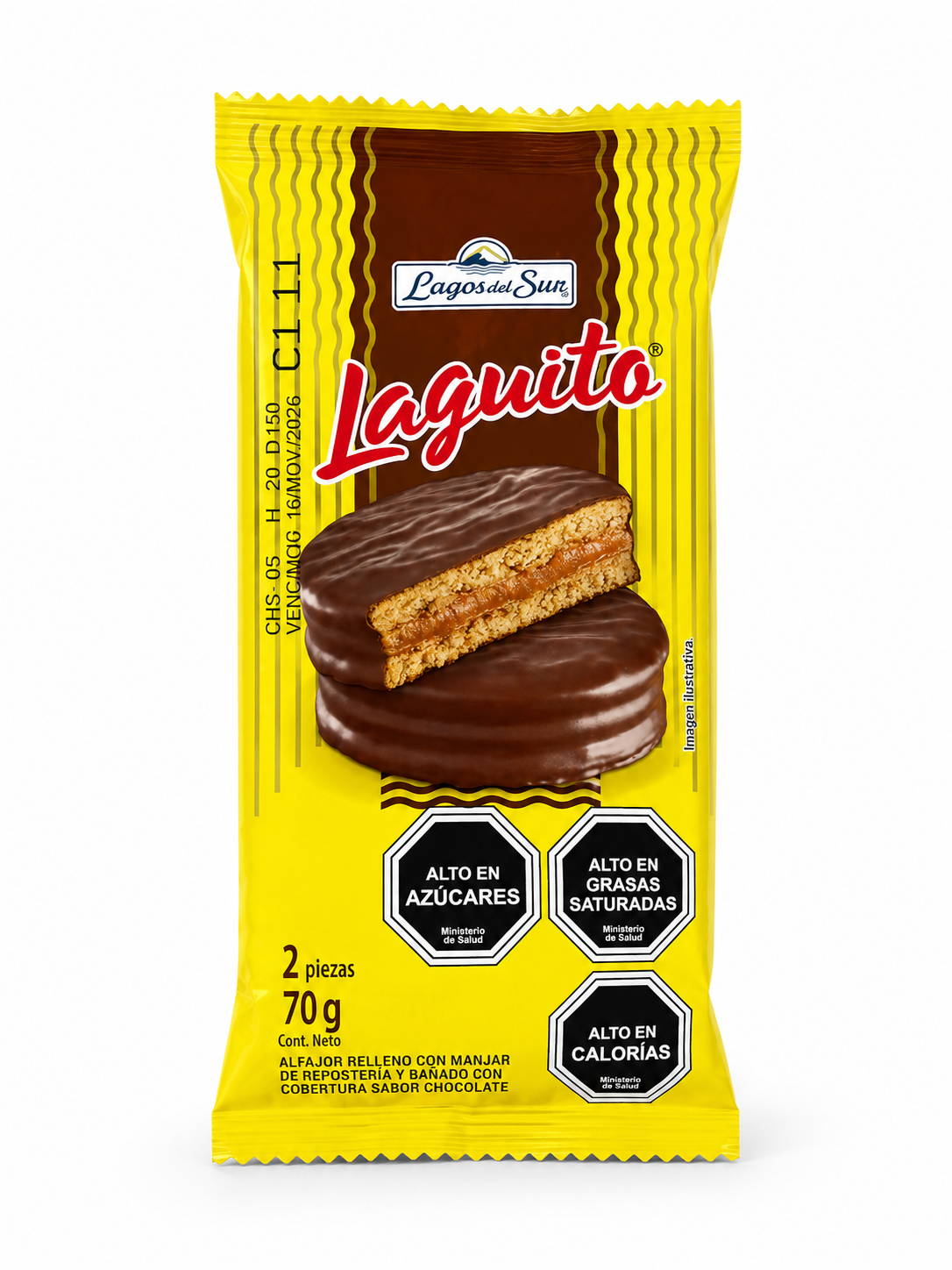 Alfajor Laguito con Manjar y Cobertura de Chocolate 70 g – Producto Aplastado/Desarmado