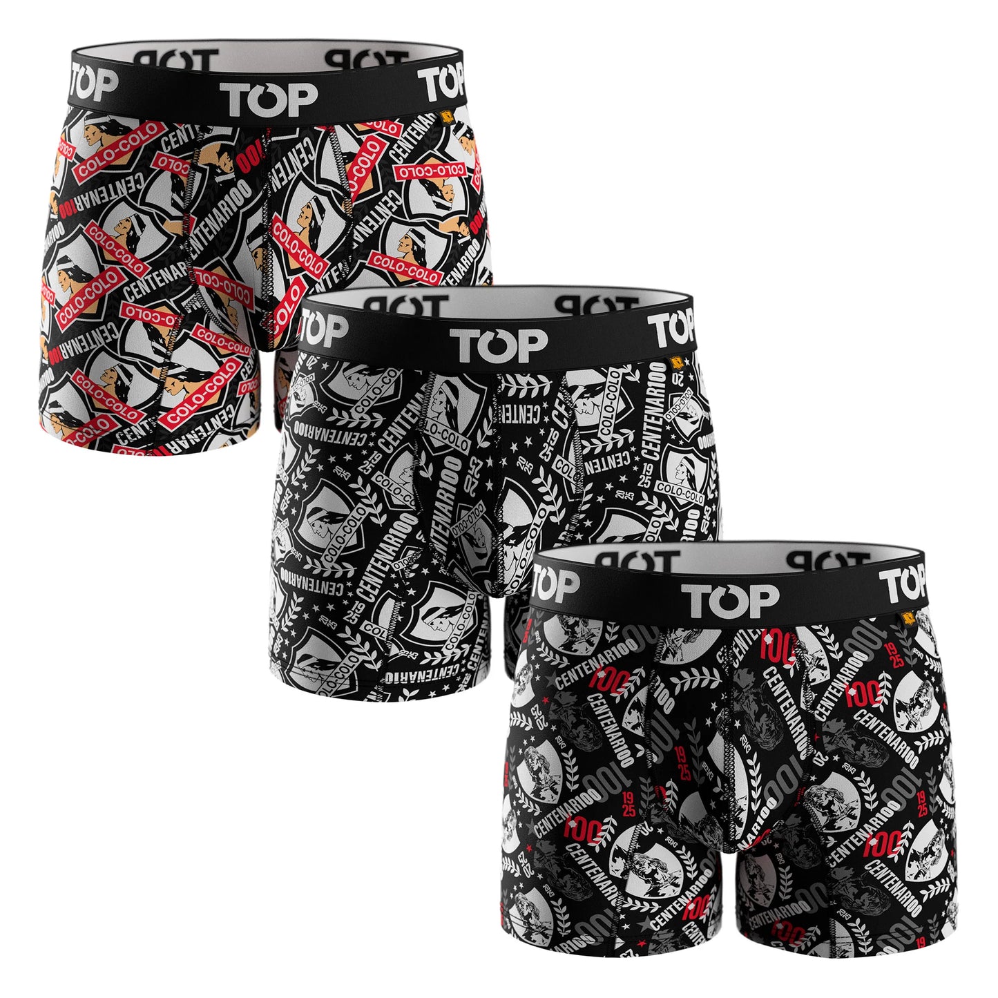 Pack de 3 Boxers Colo-Colo Talla XL. Ropa interior oficial de algodón, cómoda y resistente. El regalo perfecto para fanáticos del Cacique.