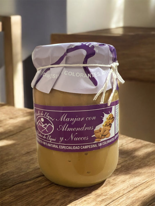 Manjar con almendras y nueces 500g producto artesanal Chileno