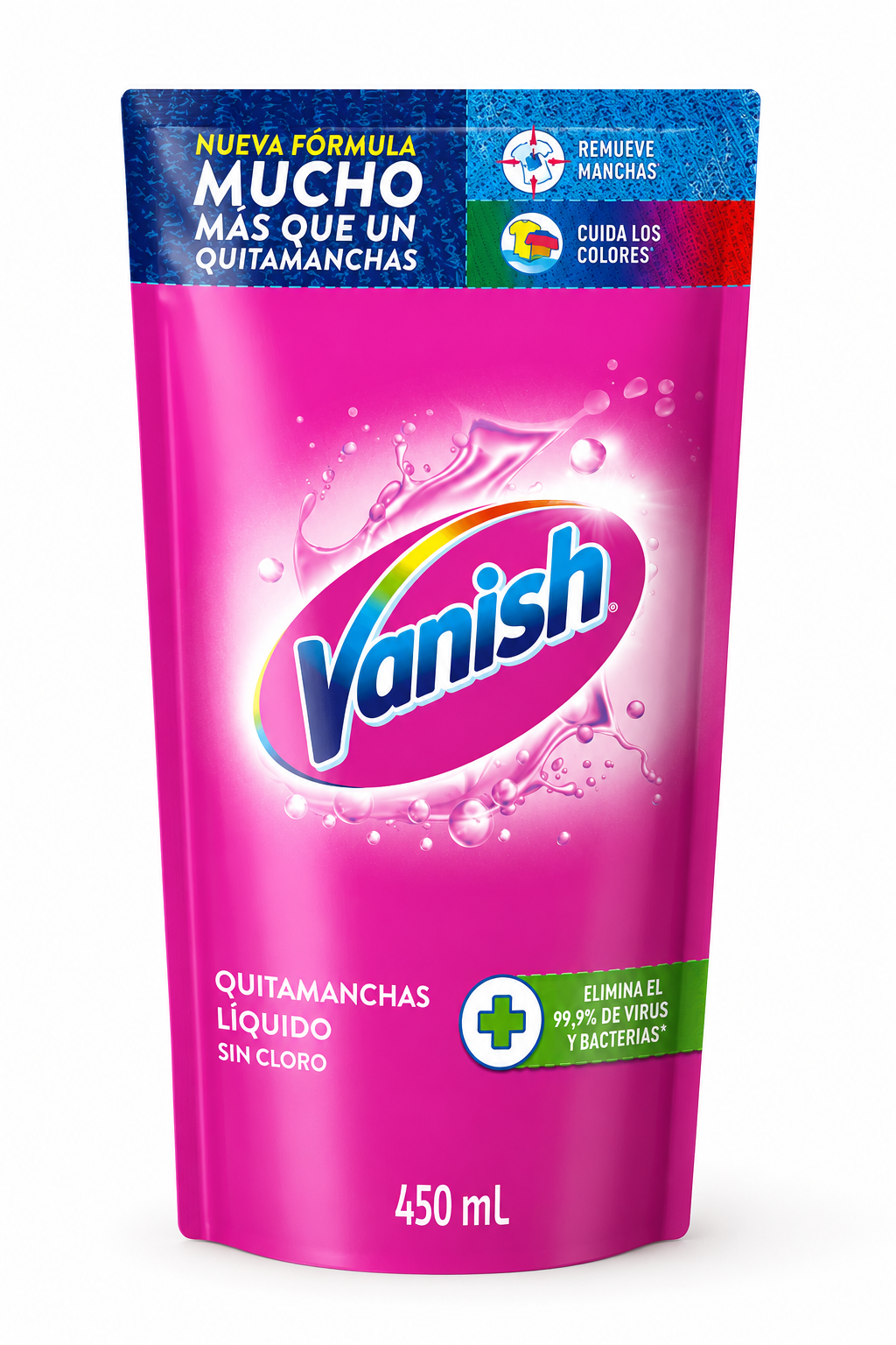 Vanish Quitamanchas Líquido Sin Cloro Repuesto 450 ml | Remueve Manchas Difíciles