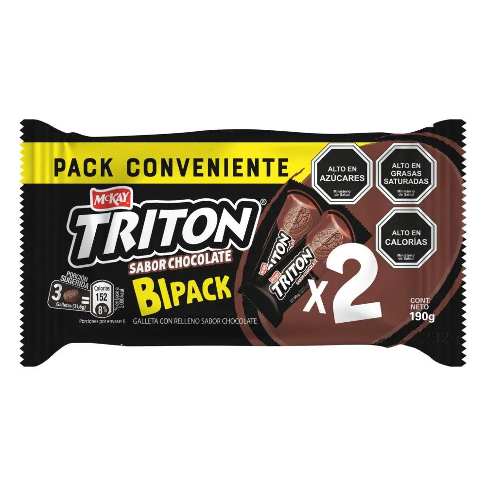 McKay Tritón Bipack Sabor Chocolate 190 g | Galletas Rellenas Chilenas x2