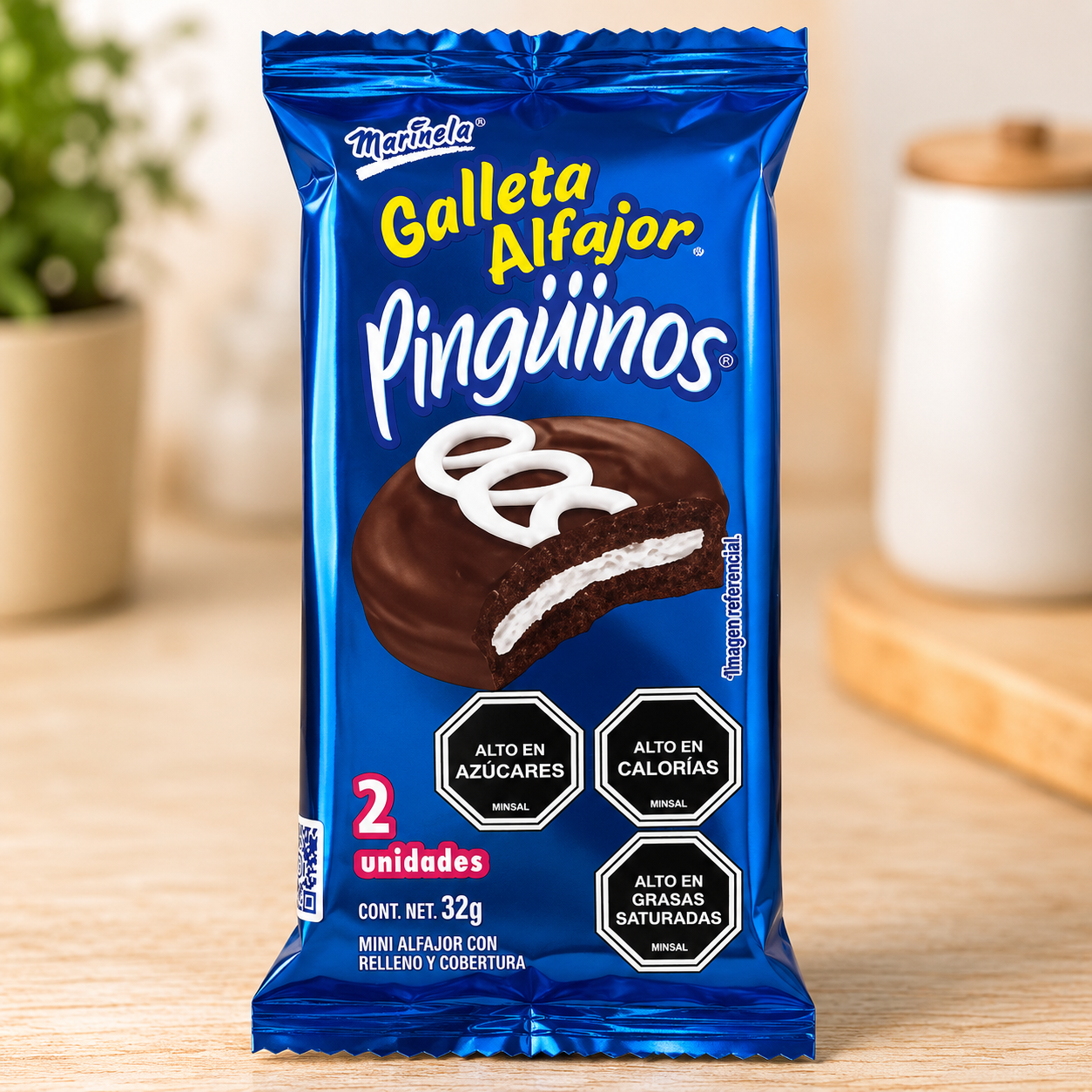 Pingüinos Galleta Alfajor Marinela 32g (2 Unidades) | Snack con Cobertura de Chocolate
