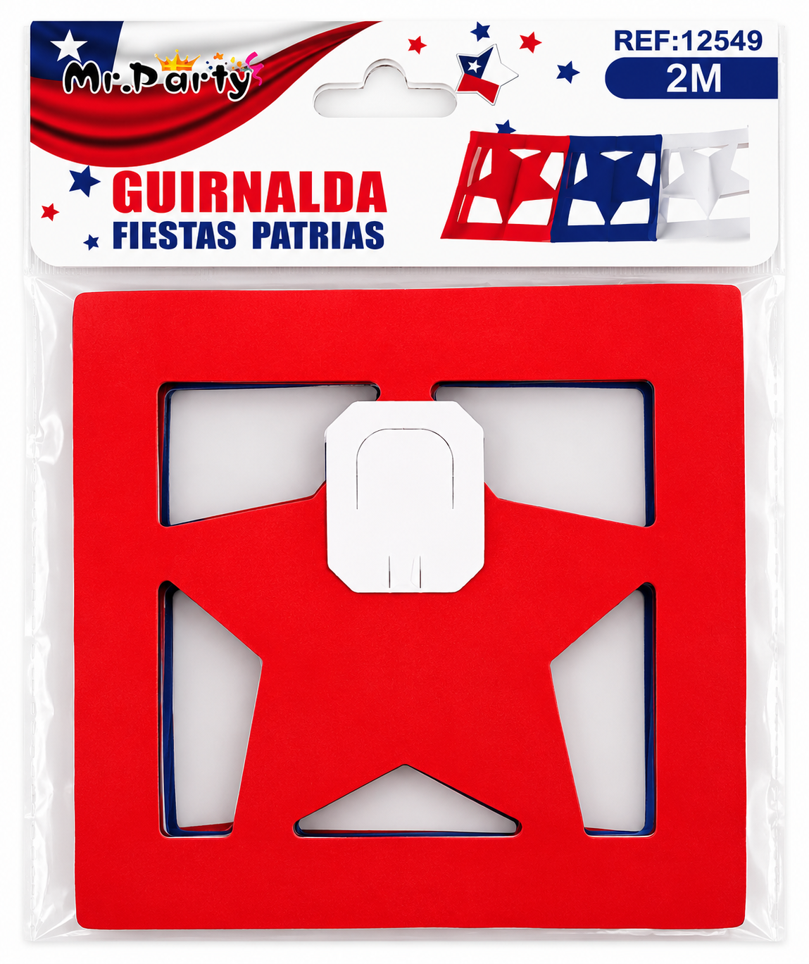 Guirnalda Tricolor Fiestas Patrias 2 Metros estrellas | Decoración Chilena para Fondas y Celebraciones