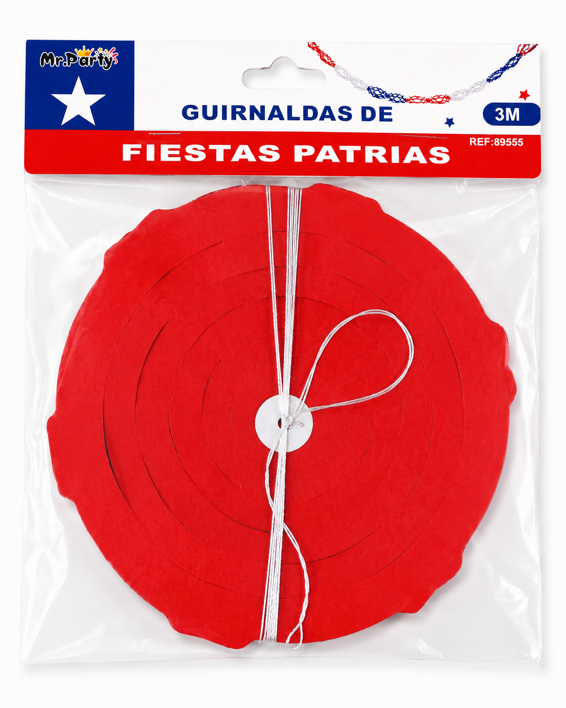 Guirnalda Espiral Roja para Fiestas Patrias Chilenas 3 Metros | Decoración Colgante