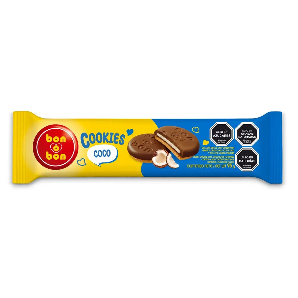 Bon o Bon Cookies Coco 95 g – Galletas de Chocolate con Relleno de Coco