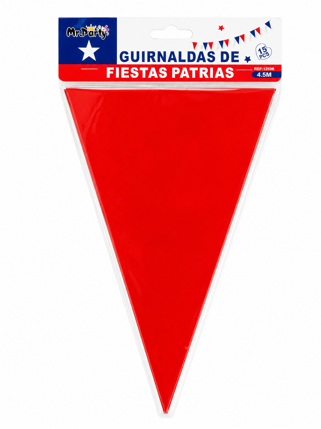 Guirnalda de Fiestas Patrias Chilenas 4.5 m – 15 Banderines Decorativos Rojo, Blanco y Azul