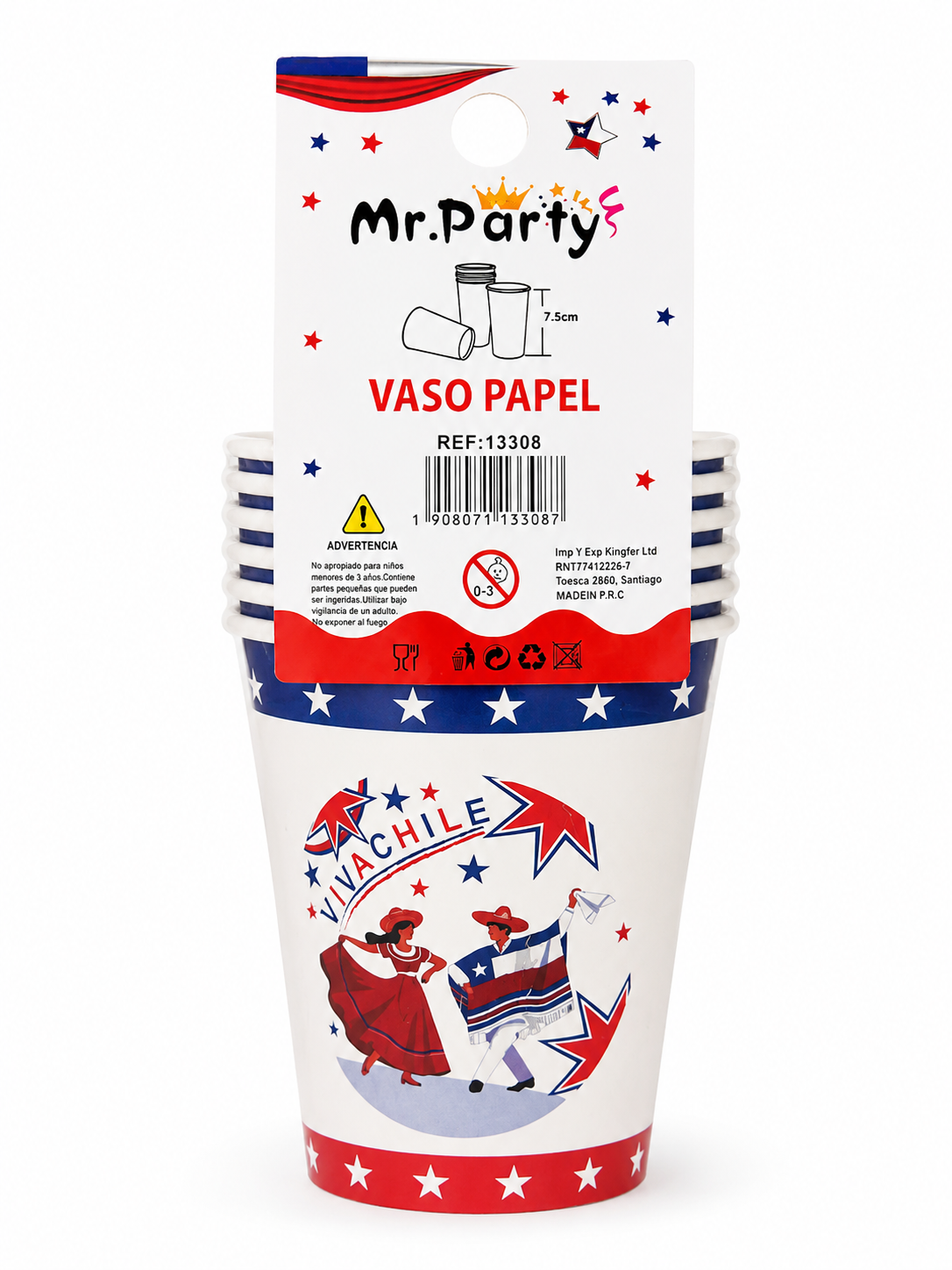 Vasos de Papel Fiestas Patrias de Chile | Pack de 6 Vasos Desechables para Celebraciones