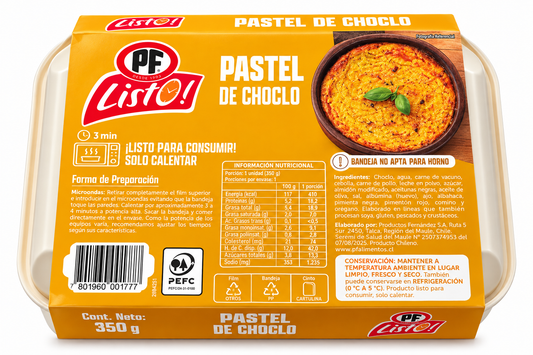 Empaque individual de Pastel de Choclo PF Listo! 350g.