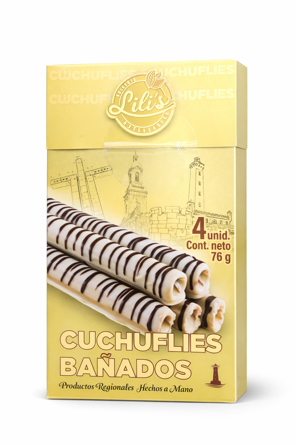 Cuchufli bañado en chocolate blanco 4 unidades 76g - producto artesanal Lilis - Chilena Cossas