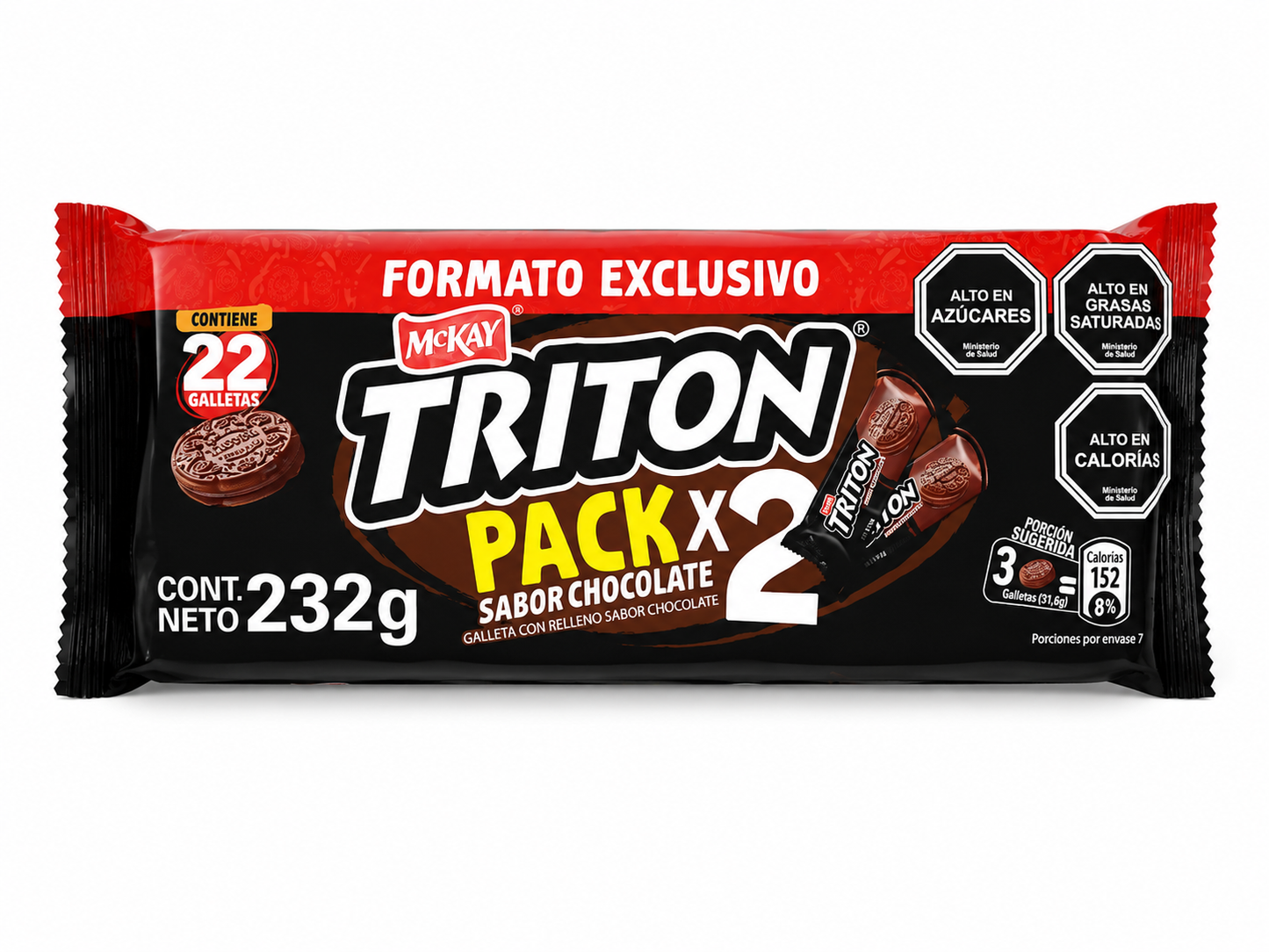McKay Tritón Bipack Sabor Chocolate 232g | Galletas Rellenas Chilenas x2 - Chilena Cossas