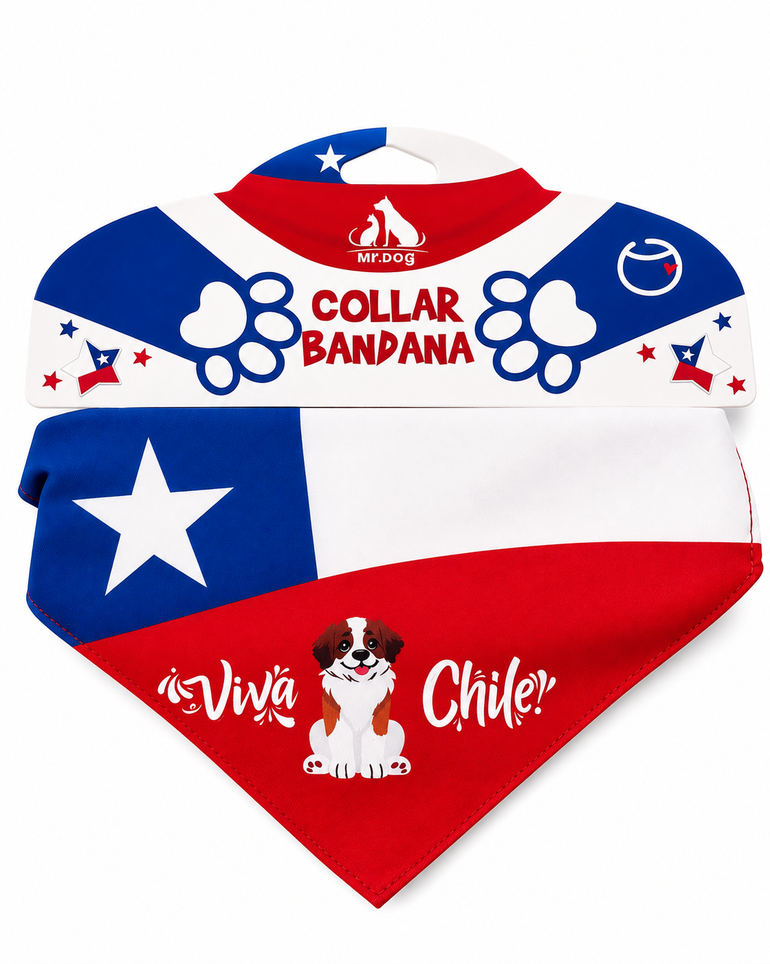 Collar Bandana para Perros Diseño Bandera de Chile | Pañuelo Patriótico Ajustable “¡Viva Chile!”