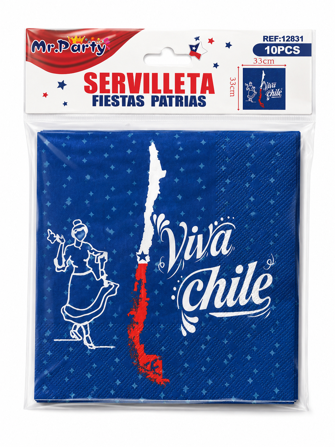Servilletas Fiestas Patrias Chilenas | 10 unidades | Decoración para Celebraciones Patrióticas - Chilena Cossas