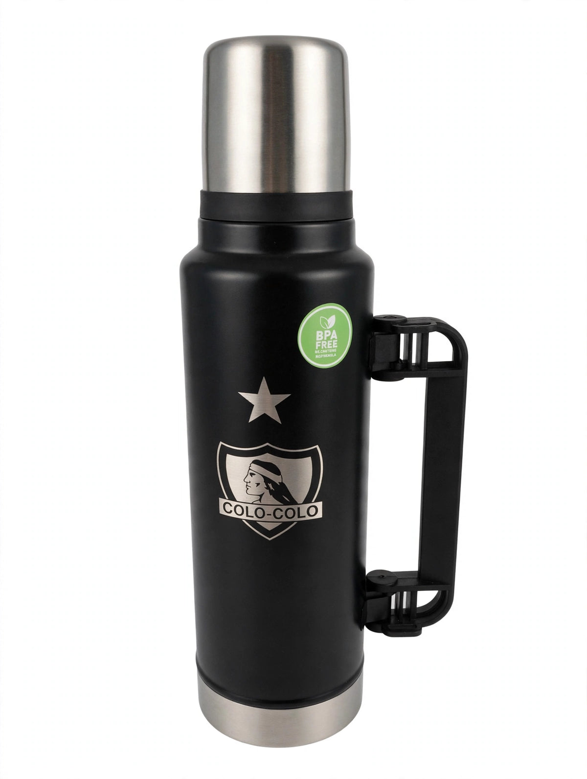 Termo Colo-Colo con Asa 1.5 Litros – Acero Inoxidable BPA Free con Escudo del Cacique | Termo Matero para Hinchas Albos