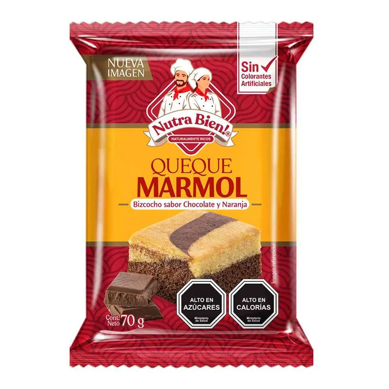 Queque marmol sabor chocolate y naranja 70gr - Chilena Cossas
