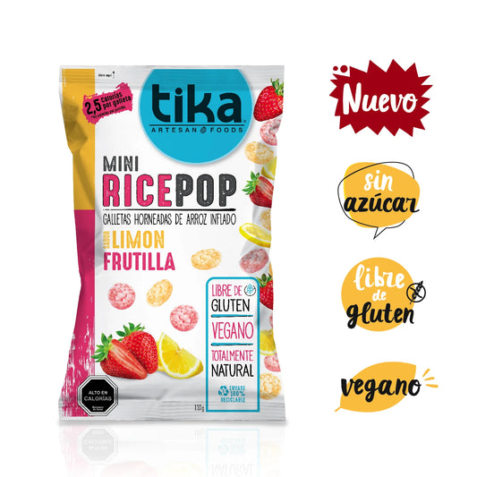 Rice pop mini, galletas de arroz inflado limón frutilla - tika 15g