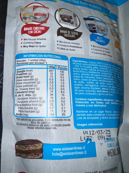 Alfajor en línea, sin azúcar añadida 180gr - Chilena Cossas