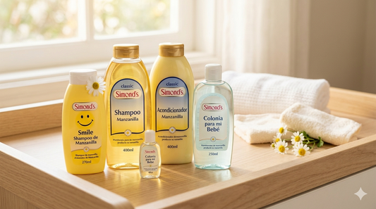 Productos de cuidado infantil Simond's: Shampoo de Manzanilla, Acondicionador y Colonia para bebés en Chilena Cossas USA