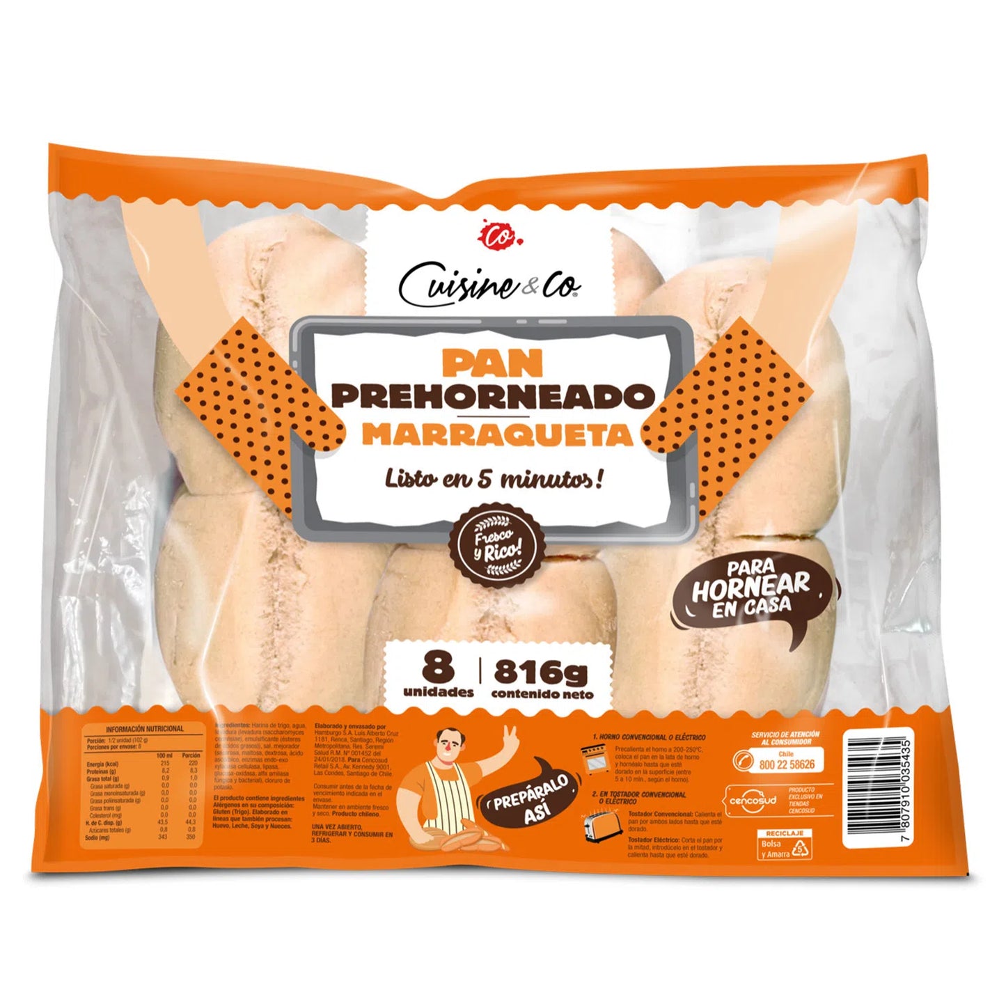 Pan precocido chileno – Marraqueta 8 unidades Cuisine & Co