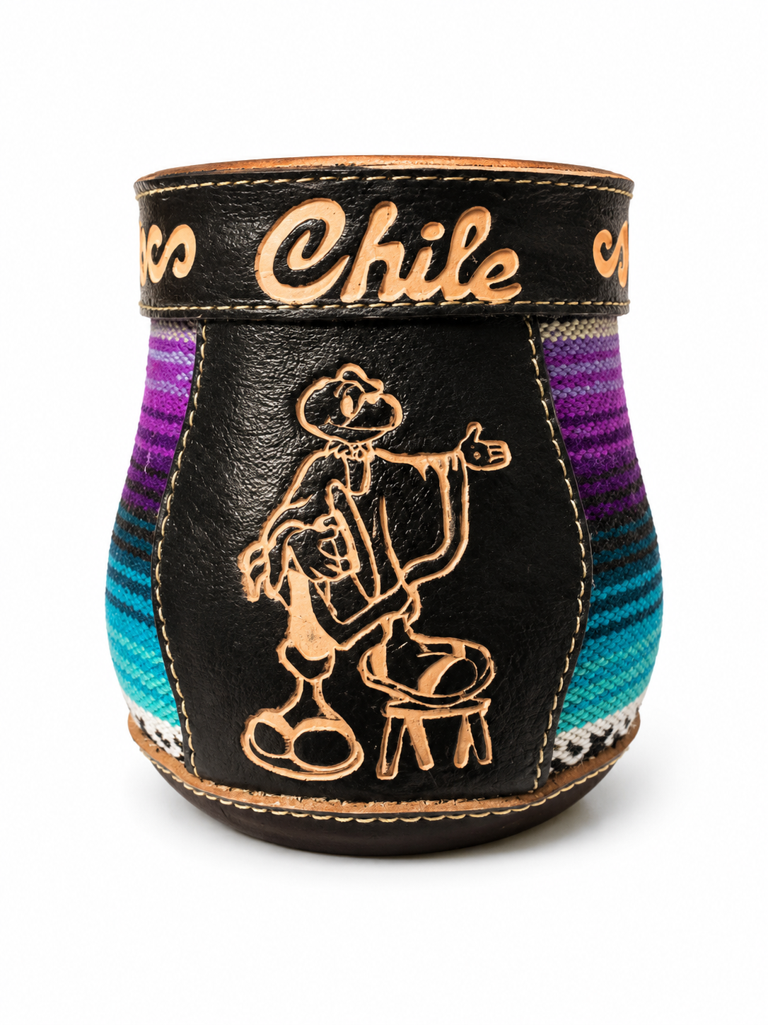Matero Chileno Artesanal de Cuero y Telar –  Matero Tradicional Hecho en Chile | Regalo Típico Chileno - Chilena Cossas 