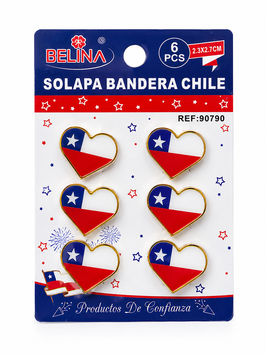 Set de 6 Pines Corazón Bandera de Chile | Insignias Metálicas Patrióticas para Fiestas Patrias