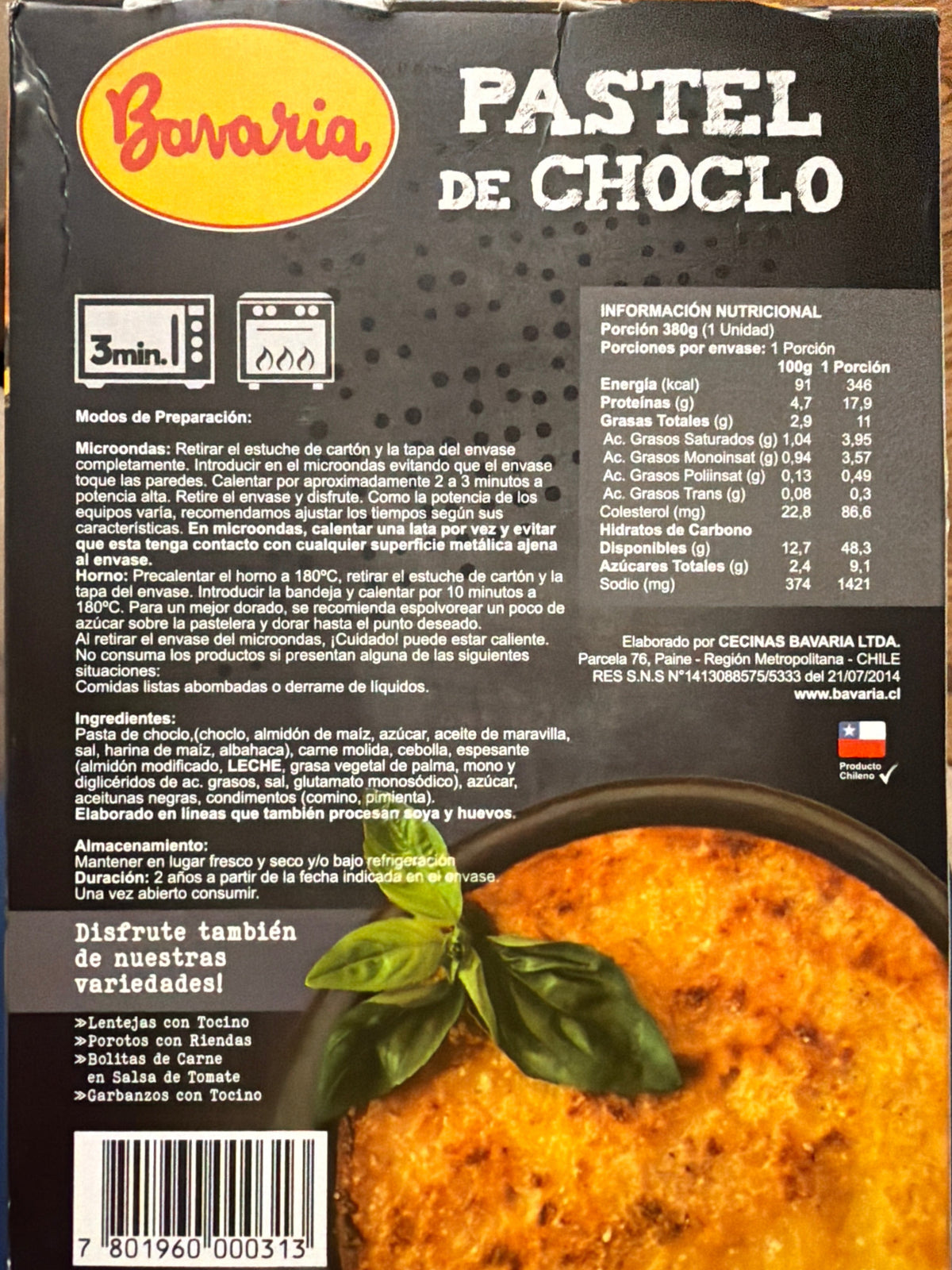 Pastel de Choclo Bavaria 380g - Plato listo