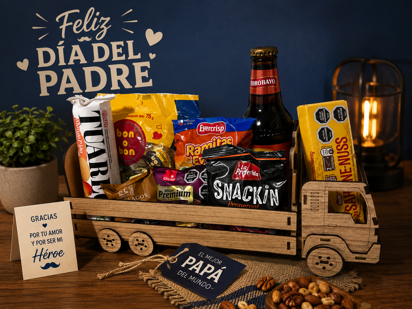 Bandeja Camión Día del Padre – Regalo Chileno con Snacks
