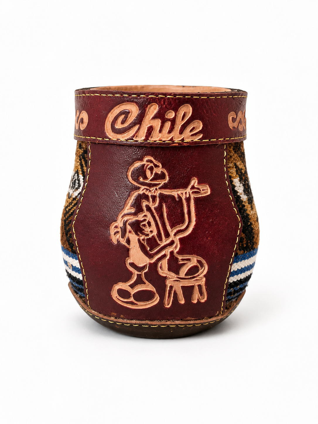 Matero Chileno Artesanal de Cuero y Telar –  Matero Tradicional Hecho en Chile | Regalo Típico Chileno - Chilena Cossas 