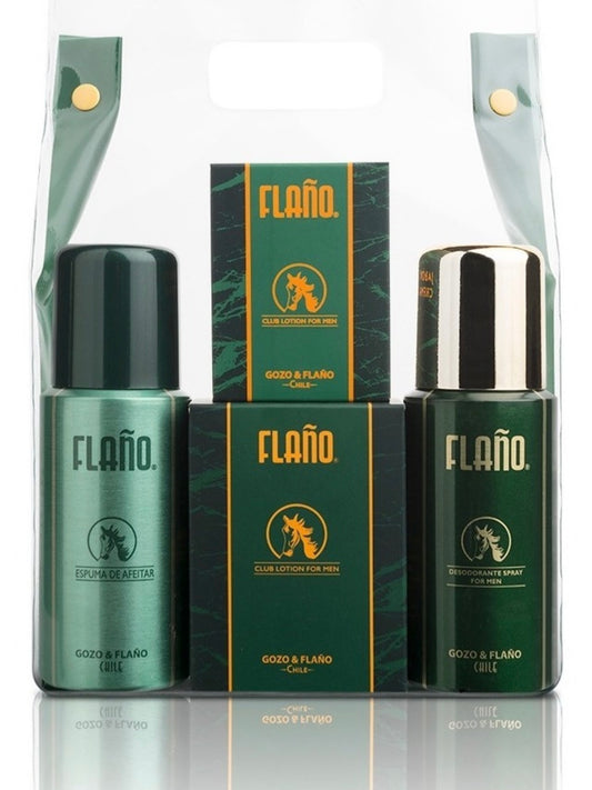 Flaño set 4 artículos - colonia - desodorante spray- espuma de afeitar - jabón