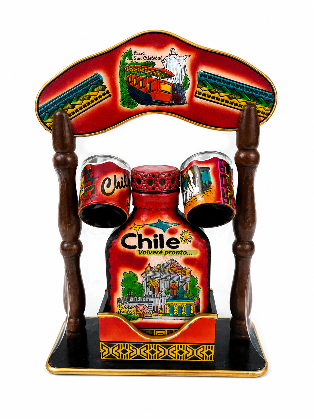 Set de Licorera Chilena Artesanal con 2 Vasos Shot – Diseños variados