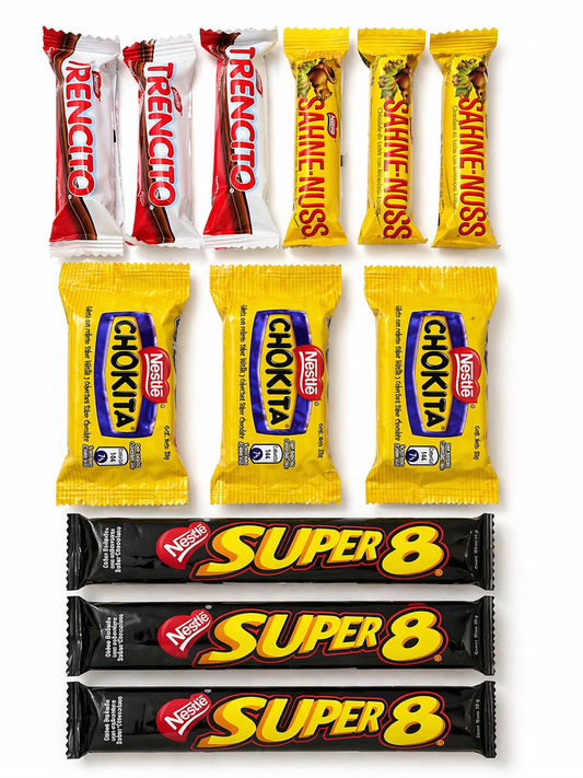 Pack Chocolates Chilenos Surtidos – Super 8, Trencito, Sahne Nuss y Chokita | 12 Unidades