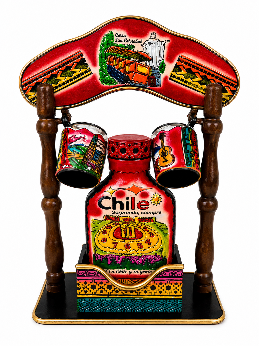 Set de Licorera Chilena Artesanal con 2 Vasos Shot – Diseños variados