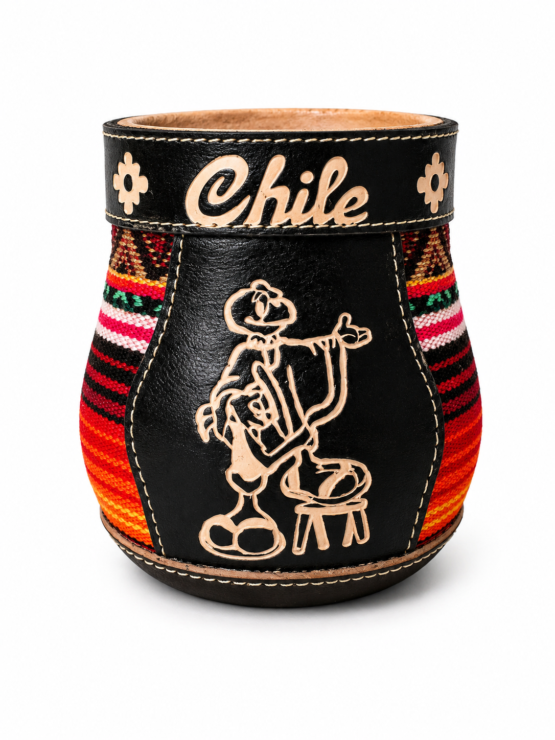 Matero Chileno Artesanal de Cuero y Telar –  Matero Tradicional Hecho en Chile | Regalo Típico Chileno - Chilena Cossas 