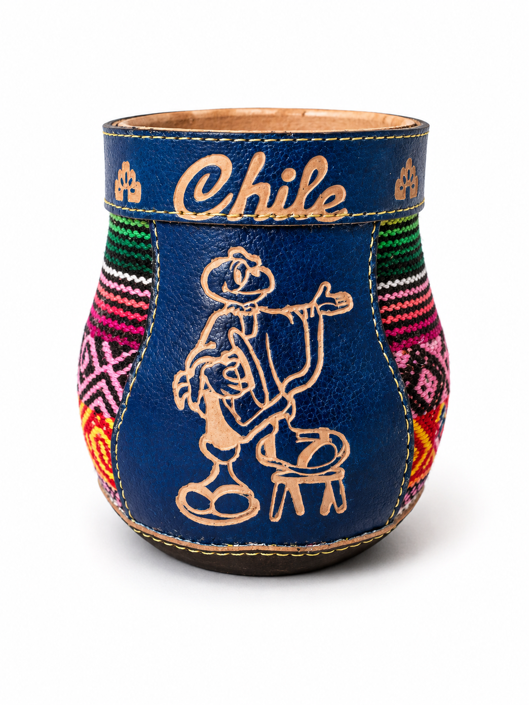 Matero Chileno Artesanal de Cuero y Telar –  Matero Tradicional Hecho en Chile | Regalo Típico Chileno - Chilena Cossas 
