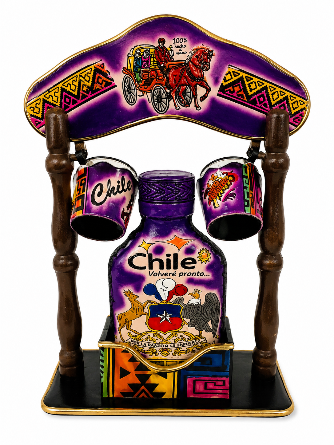 Set de Licorera Chilena Artesanal con 2 Vasos Shot – Diseños variados