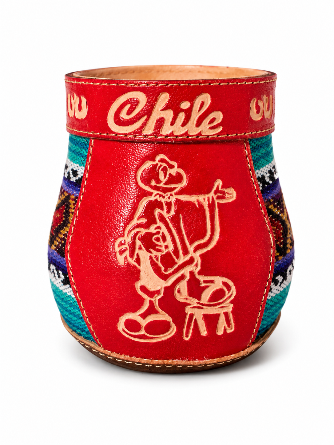 Matero Chileno Artesanal de Cuero y Telar –  Matero Tradicional Hecho en Chile | Regalo Típico Chileno - Chilena Cossas 
