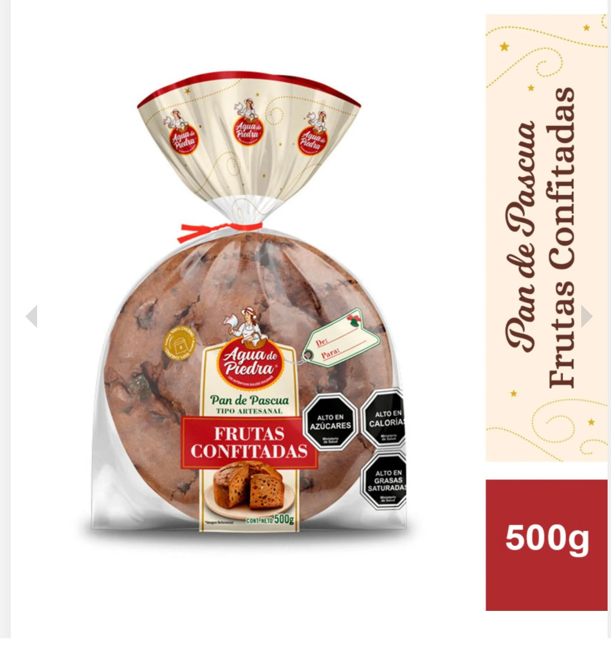 Pan de pascua frutas confitadas agua de piedra 500gr - Chilena Cossas 