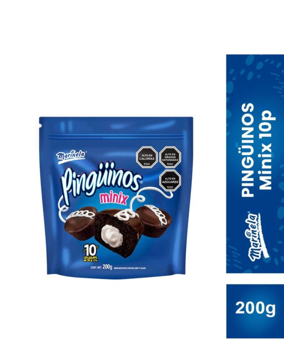 Pingüinos Minix Marinela 200g – 10 Mini Pastelitos de Chocolate con Relleno Cremoso