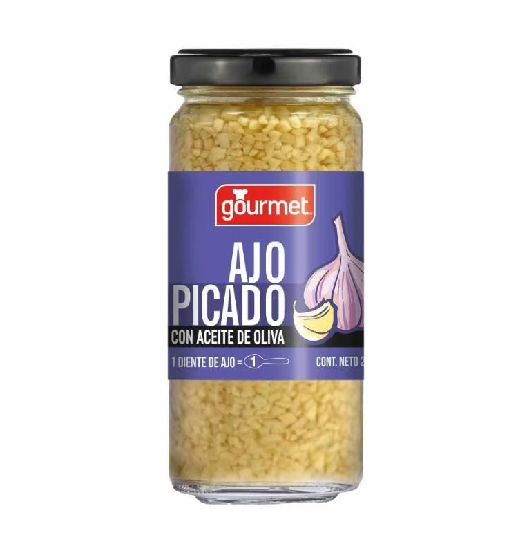 Ajo Picado con Aceite de Oliva Gourmet – Sabor Natural y Práctico para Cocinar | Frasco Listo para Usar 227g