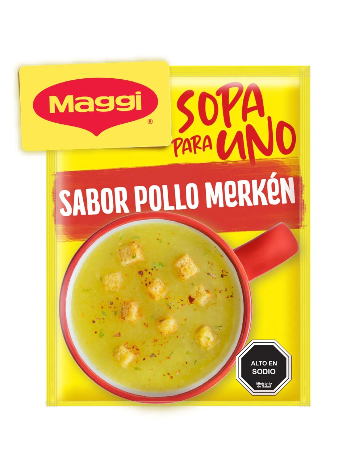 Sobre de sopa Maggi pollo con merkén para uno.
