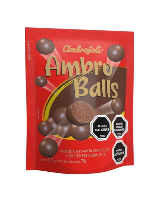 AmbroBalls Ambrosoli 78 g, bolitas de chocolate chilenas con centro crocante.