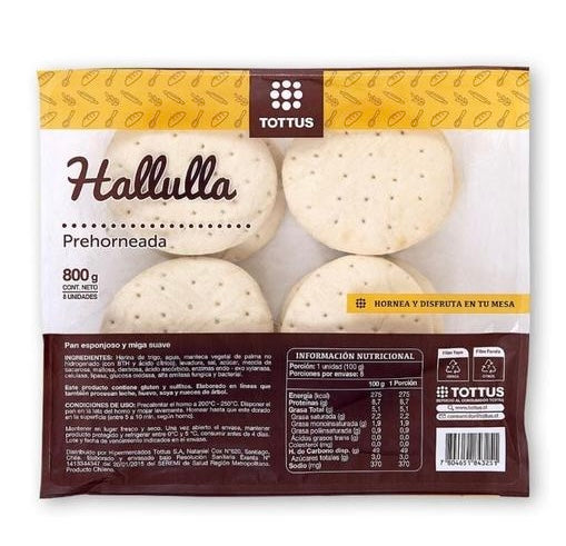 Pan precocido chileno – Hallulla Tottus 800 g